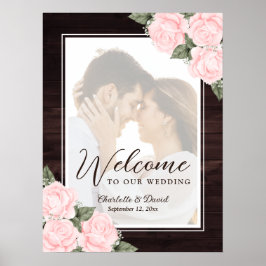Poster Sinal de Boas-vindas da Foto de Casamento Rosa-Blu