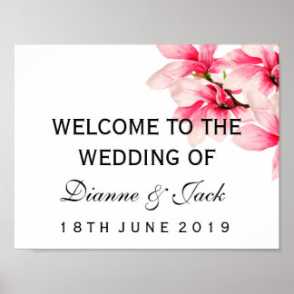 Póster Sinal de boas-vindas da Magnolia Floral Rosa Român