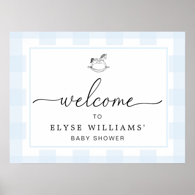 Poster Sinal de boas-vindas da mangueira azul Gingham (Frente)