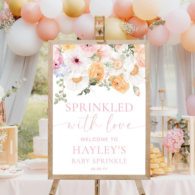 Poster Sinal de boas-vindas da Millie Floral Baby Sprinkl (Sprinkled With Love Welcome Sign Millie Floral)