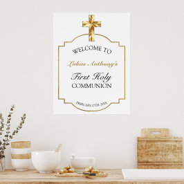 Poster Sinal de Boas-vindas da Primeira Comunhão Dourada 