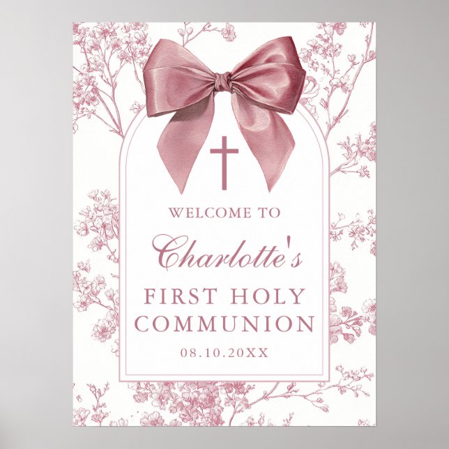 Poster Sinal de Boas-Vindas da Primeira Comunhão Floral c (Frente)
