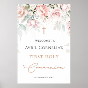 Poster Sinal de Boas-vindas da Primeira Comunhão Rosa