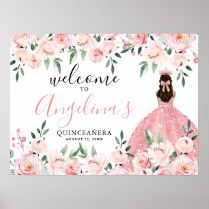 Poster Sinal de boas-vindas da Quinceañera cor-de-rosa