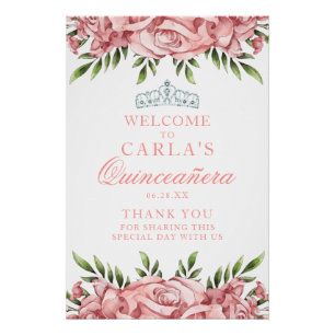 Póster Sinal de boas-vindas da quinceanera rosa-claro