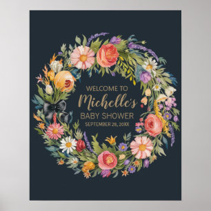 Poster sinal de boas-vindas da rapariga de flor selvagem 