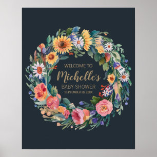 Poster sinal de boas-vindas da rapariga de flor selvagem 