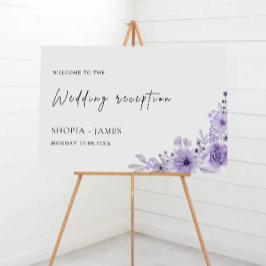 Poster Sinal de boas-vindas da Recepção de casamento roxa