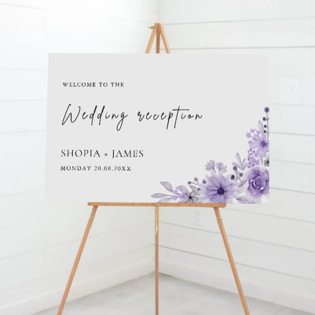 Poster Sinal de boas-vindas da Recepção de casamento roxa (Purple Wedding Reception Welcome Sign)