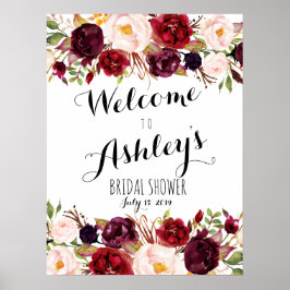 Póster Sinal de boas-vindas da rosa vermelha Marsala