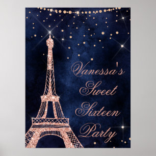 Poster Sinal de boas-vindas da Torre Eiffel rosa gold 16