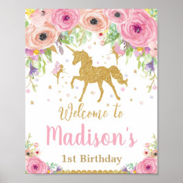 Poster Sinal de Boas-vindas da Unicorn e da Fada Festa de