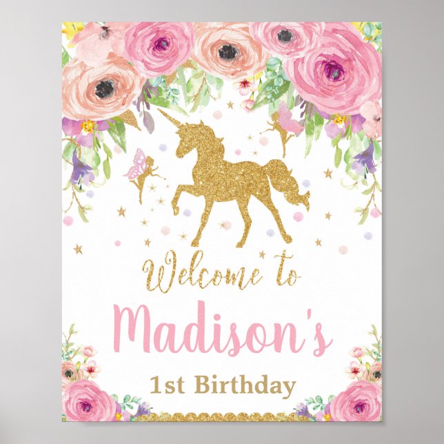 Poster Sinal de Boas-vindas da Unicorn e da Fada Festa de (Frente)