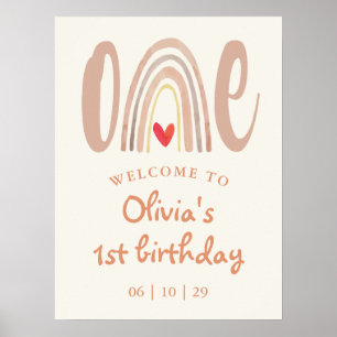Poster Sinal de Boas-Vindas de 1º Aniversário Boho Rainbo