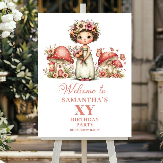Poster Sinal de Boas-Vindas de 5º Aniversário da Fada Mág (Cute Magical Fairy 5th Birthday Welcome Sign)
