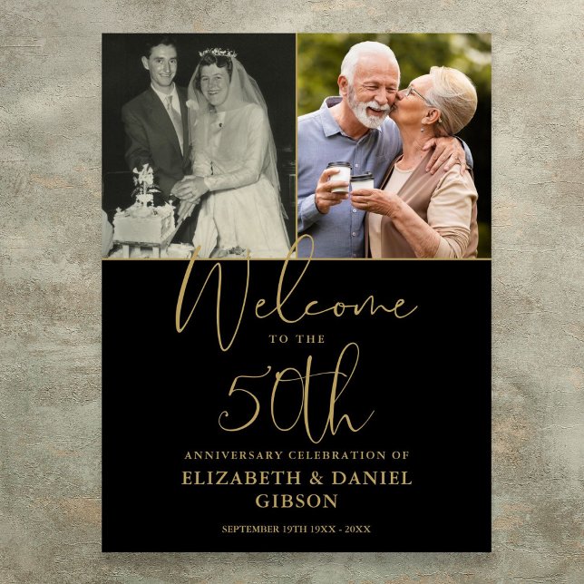 Poster Sinal de Boas-Vindas de 50 Anos de Casamento com 2 (50th Wedding Anniversary 2 Photo Welcome Sign)