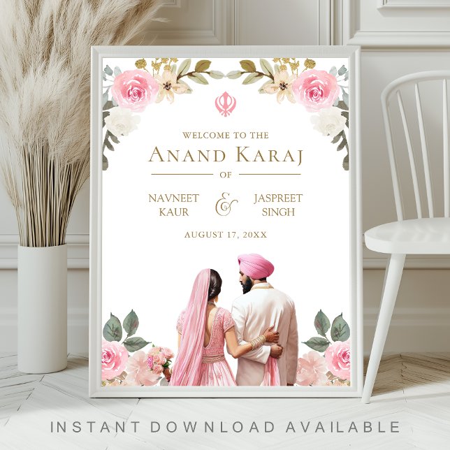 Poster Sinal de Boas-vindas de Anand Karaj Sikh Floral Ro (Criador carregado)