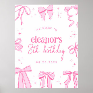 Poster Sinal de Boas-Vindas de Aniversário com Laços Rosa