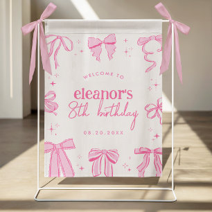 Poster Sinal de Boas-Vindas de Aniversário com Laços Rosa