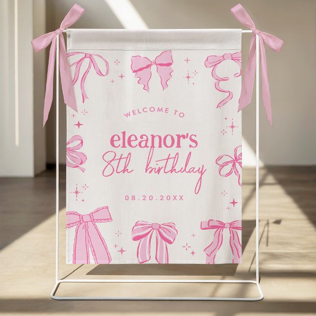 Poster Sinal de Boas-Vindas de Aniversário com Laços Rosa (Criador carregado)