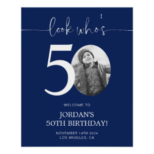 Póster Sinal de boas-vindas de aniversário de 50 azuis