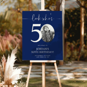 Póster Sinal de boas-vindas de aniversário de 50 azuis   