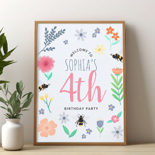 Poster Sinal de Boas-Vindas de Aniversário de Bela Floral