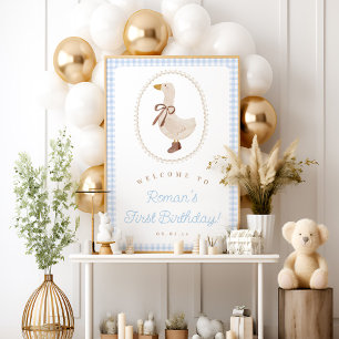 Poster Sinal de boas-vindas de aniversário de Gingham Azu