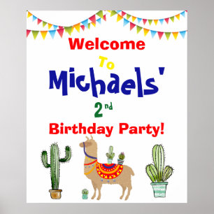 Poster sinal de boas-vindas de aniversário de llama Cactu