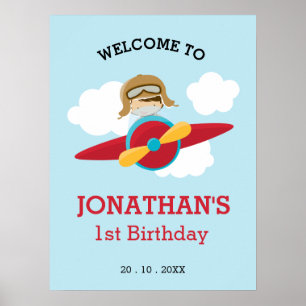 Poster Sinal de Boas-vindas de Aniversário do Avião (Sina