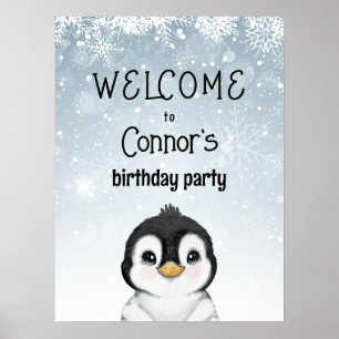 Poster Sinal de boas-vindas de aniversário do Pinguim