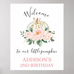 Poster Sinal de Boas-vindas de Aniversário Dourado Rosa F