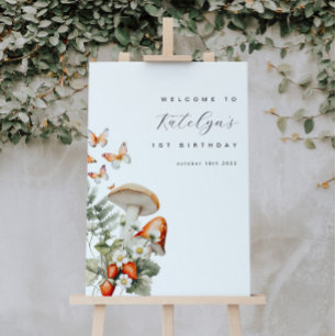 Poster Sinal de Boas-vindas de Aniversário e Morangos