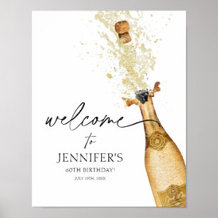 Poster Sinal de Boas-Vindas de Aniversário em Ouro e Pret