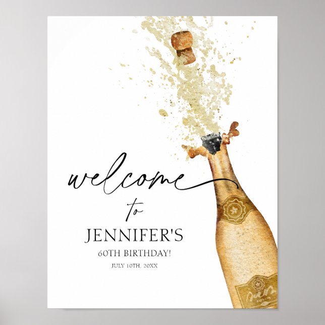 Poster Sinal de Boas-Vindas de Aniversário em Ouro e Pret (Frente)