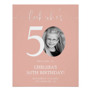 Póster Sinal de boas-vindas de aniversário rosa 50º   Olh