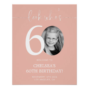 Póster Sinal de boas-vindas de aniversário rosa 60 Olha