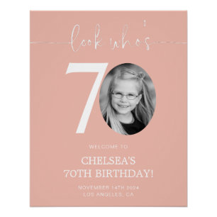 Póster Sinal de Boas-vindas de Aniversário Rosa 70 Olha