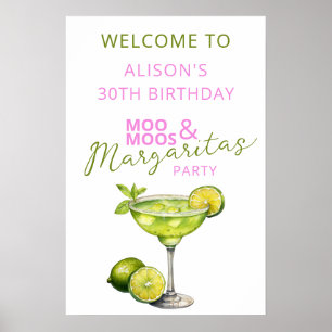 Poster Sinal de Boas-Vindas de Aniversário Rosa MooMoos &