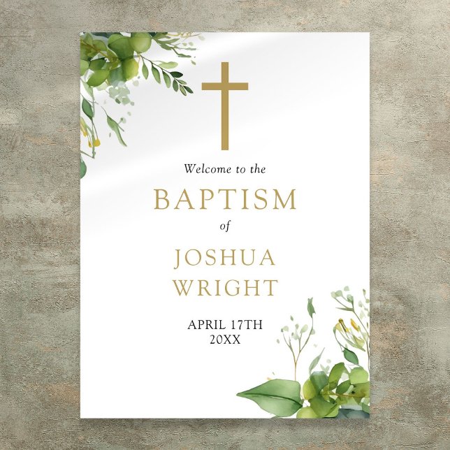 Poster Sinal de Boas Vindas de Batismo de Verde (Greenery Baptism Christening Welcome Sign)