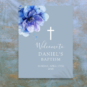 Poster Sinal de Boas-Vindas de Batismo Floral de Aquarela