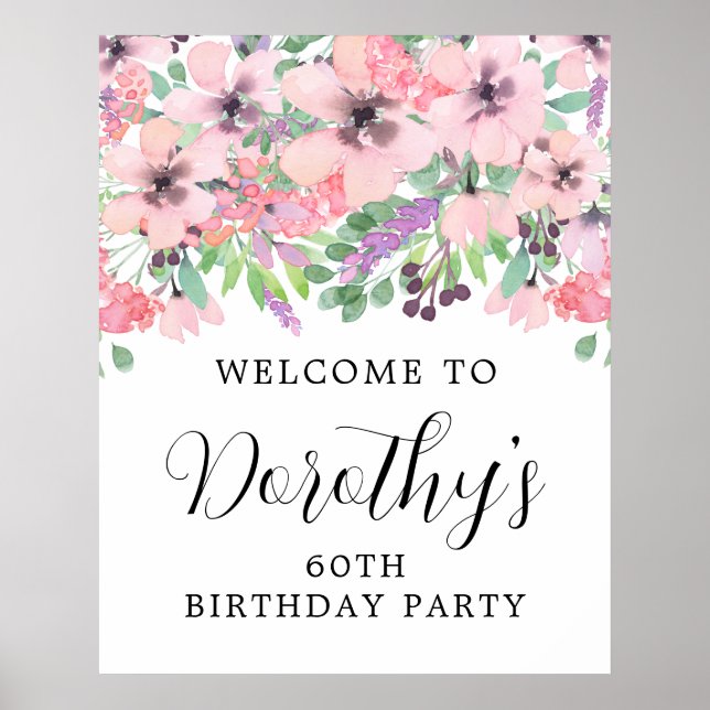 Poster Sinal de Boas-vindas de Bela-vinda Púrpura rosa 60 (Frente)