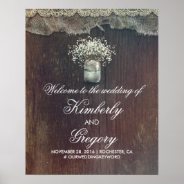 Poster Sinal de Boas-vindas de Breath Mason Jar Wedding
