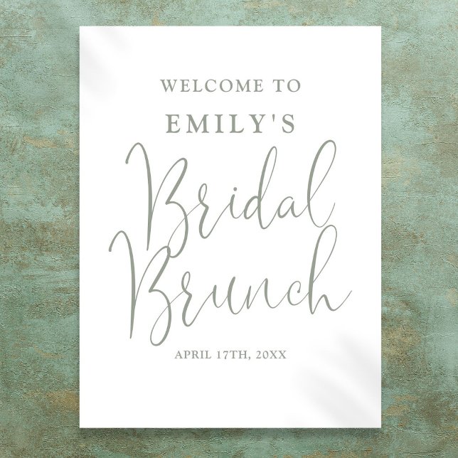 Poster Sinal de Boas-Vindas de Brunch de Noiva em Script  (Sage Green Script Bridal Brunch Welcome Sign)