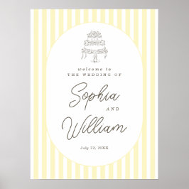 Poster Sinal de Boas-Vindas de Casamento Amarelo Listrado