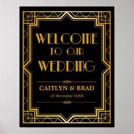 Póster Sinal de Boas-Vindas de Casamento | Art Deco