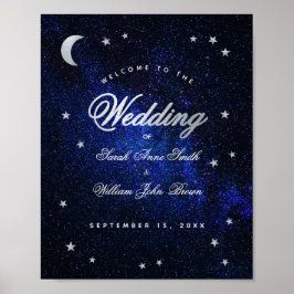 Poster Sinal de Boas-Vindas de Casamento Azul Estrelas e 