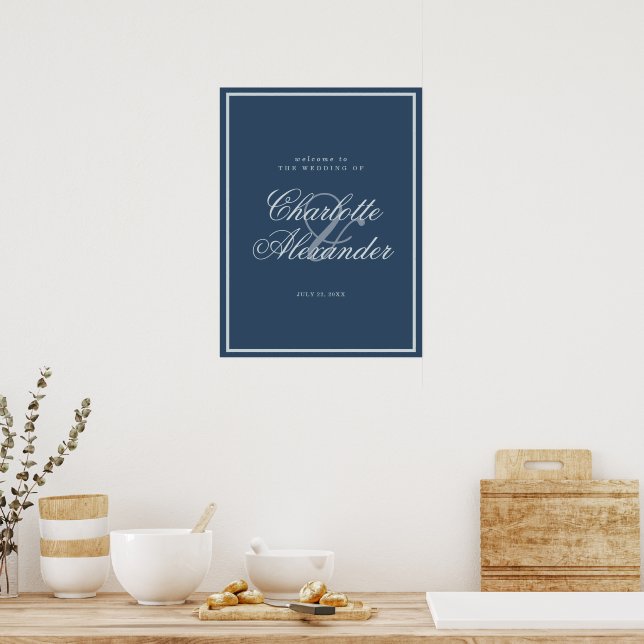 Poster Sinal de Boas-Vindas de Casamento Azul-Marinho Cos (Cozinha)