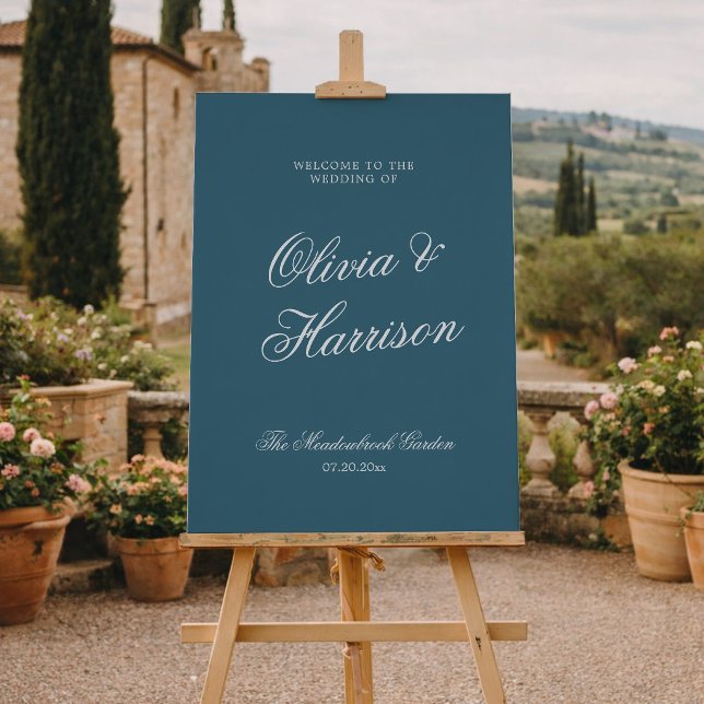 Poster Sinal de Boas-Vindas de Casamento Azul Marinho Ele (Criador carregado)