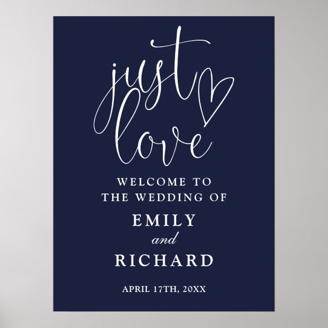 Poster Sinal de Boas-Vindas de Casamento Azul Marinho Jus (Frente)